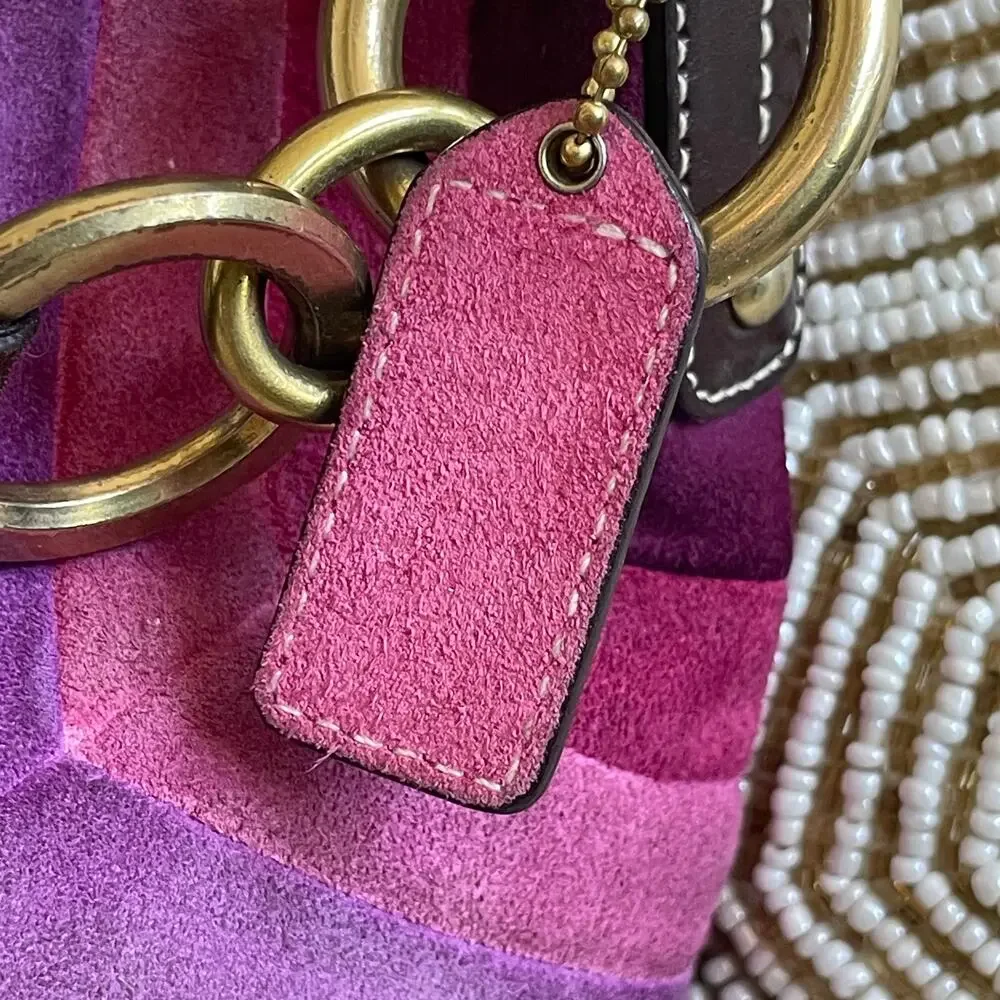 Rare Lmt Edition Coach 6426 Purple Suede Stripe Hobo Studs | Y2K Collector Grail - Picture 9 of 12